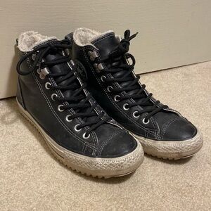 Converse City Hiker Black Leather High Top Sneakers Faux Fur Lining Size M9/W11